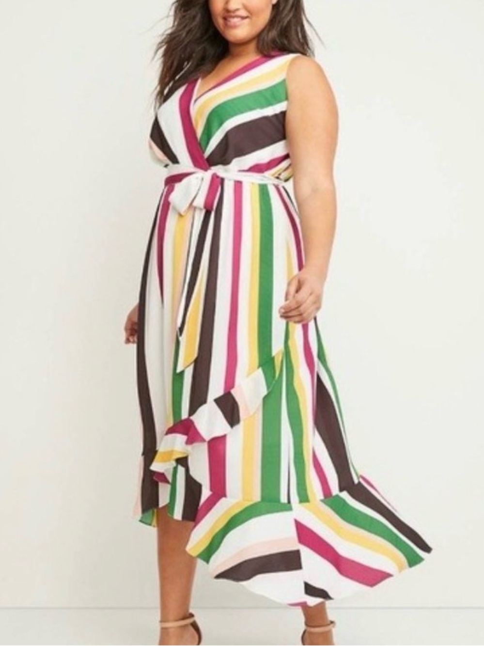 Lane Bryant Multicolor Striped Faux Wrap Midi Dress Size 22